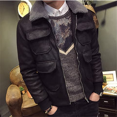 2017 new winter jacket slim male suede thickened trend of Korean Lamb Fur Coat Jacket handsome 3XL black