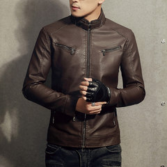Leather jacket, men's jacket, sheep skin, 2017 new style plus cashmere, young Korean trend, handsome and handsome motorcycle suit M-[size is smaller! ] 609- Bordeaux - send care oil + higher wallet]