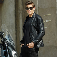 Leather jacket, men's jacket, sheep skin, 2017 new style plus cashmere, young Korean trend, handsome and handsome motorcycle suit M-[size is smaller! ] 612- black - send care oil + higher wallet]