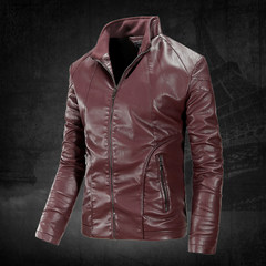 Leather jacket, men's jacket, sheep skin, 2017 new style plus cashmere, young Korean trend, handsome and handsome motorcycle suit M-[size is smaller! ] 601- Bordeaux - send care oil + higher wallet]
