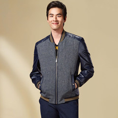 Romeo's new fall mens jacket warm wool leather jacket coat zipper stitching J3A375 165/84A Sea J3A375