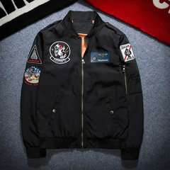 Tide brand air embroidery autumn baseball uniform MA-1 flight jacket cotton frock coat and locomotive spring 3XL Pilot Embroidered Black