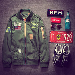Tide brand air embroidery autumn baseball uniform MA-1 flight jacket cotton frock coat and locomotive spring 3XL Male embroidery, army green