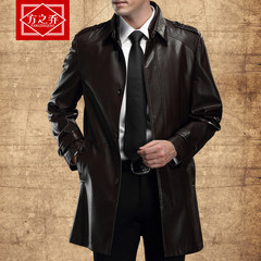 [Haining] special offer every day in the long section of middle-aged male leather leather sheepskin coat with cashmere Mens Leather Coat 195 (4XL) anti season clearance promotion Black (payment today gloves)