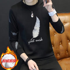 The 2017 men's winter long sleeved T-shirt and cashmere shirt sweater trend clothes handsome student autumn clothes wear XL (115-125 Jin) With velvet feather - black sweater