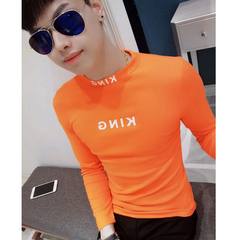 Autumn tide male clothes long sleeve shirt plus velvet jacket slim guy social stylist tight shirt male 4XL [165 to 178 Jin] Orange