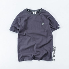 Summer tide brand embroidery short sleeved T-shirt male all-match simple short tee Japanese cotton half sleeve shirt lovers' S Dark grey