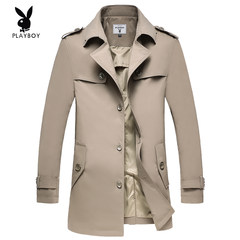 Playboy plus cotton thickening, long and long windbreaker, men's autumn and winter black collar coat, men's coat big code 3XL 1006 Khaki windbreaker