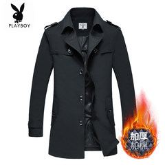 Playboy plus cotton thickening, long and long windbreaker, men's autumn and winter black collar coat, men's coat big code 3XL 1006 windbreaker plus Cotton Black