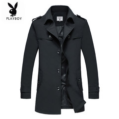 Playboy plus cotton thickening, long and long windbreaker, men's autumn and winter black collar coat, men's coat big code 3XL 1006 windbreaker black