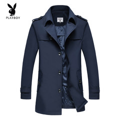 Playboy plus cotton thickening, long and long windbreaker, men's autumn and winter black collar coat, men's coat big code 3XL 1006 Tibet blue