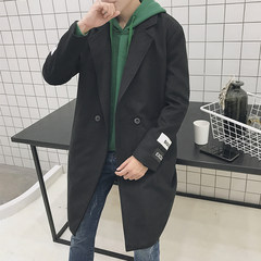 2017 new men's windbreaker winter long coat slim handsome Korean students thick woolen coat tide S black