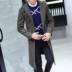 The winter thick woolen coat personality male wool coat slim British style coat lengthened Korean youth tide One hundred and sixty-five Hooded coffee