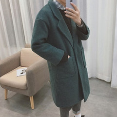 Korean temperament couples dress loose winter wool coat woolen coat for men and women in the long section of South Korea windbreaker thickening S Blackish green