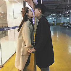 2017 winter coat men long coat Korean students handsome couple woolen coat thick tide S Khaki
