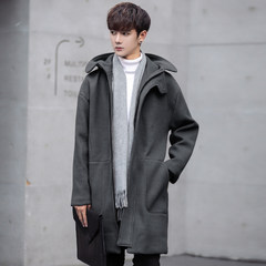 2017 new winter woolen coat male Korean loose Parka male handsome long wool coat tide M gray