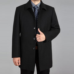 The middle-aged men's cashmere coat in the elderly father father in the long winter wool coat woolen coat thickness 200 (XL) Black 1302 black