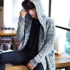 2017 men in the spring and autumn couples dress coat Long windbreaker winter hooded cardigan sweater loose knit tide M MK10 gray