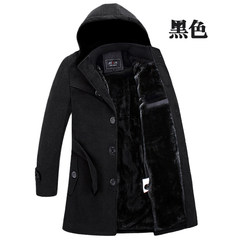 2017 new winter coat in the long section of Korean male handsome slim cashmere coat with thick woolen coat 3XL [about 170-181 catties] Thickening black