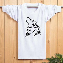 Every day special offer Mens Long Sleeve Shirt XL fat autumn clothes wear cotton T-shirt fat leisure shirt Reference weight recommended big shot White Wolf