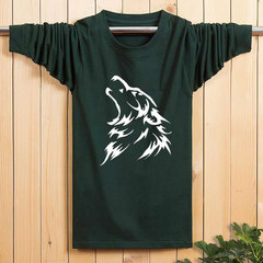 Every day special offer Mens Long Sleeve Shirt XL fat autumn clothes wear cotton T-shirt fat leisure shirt Reference weight recommended big shot Dark green Wolf