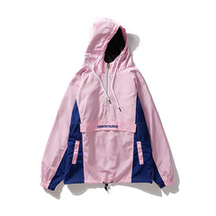 Original American tide brand INS, the same type of lovers BF wind Hooded Jacket, retro thin strip stitching windbreaker coat woman M Pink