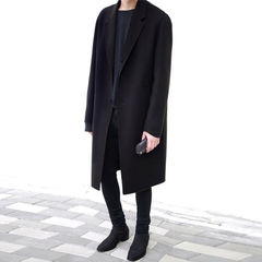 The 2017 winter wool coat long wool coat girl in young Korean male couple woolen coat knee 3XL black