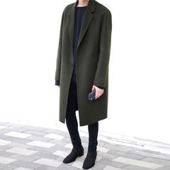 The 2017 winter wool coat long wool coat girl in young Korean male couple woolen coat knee 3XL Army green