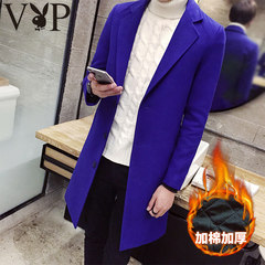 Dandy in autumn and winter cultivation thickened woolen coat coat male long coat Mens Korean tide 3XL Cotton - treasure blue