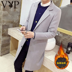 Dandy in autumn and winter cultivation thickened woolen coat coat male long coat Mens Korean tide 3XL Cotton - light grey