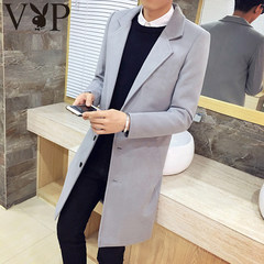 Dandy in autumn and winter cultivation thickened woolen coat coat male long coat Mens Korean tide 3XL Light grey thin money