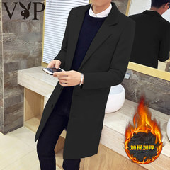 Dandy in autumn and winter cultivation thickened woolen coat coat male long coat Mens Korean tide 3XL Cotton Black