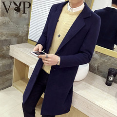 Dandy in autumn and winter cultivation thickened woolen coat coat male long coat Mens Korean tide 3XL Navy Blue