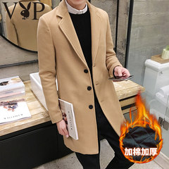 Dandy in autumn and winter cultivation thickened woolen coat coat male long coat Mens Korean tide 3XL With cotton khaki