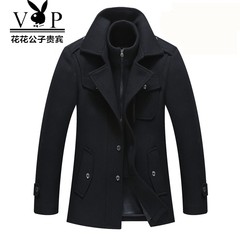 Men's wool coat dandy VIP Mens woolen coat winter double collar windbreaker middle-aged business 180/ 130-150 Jin black