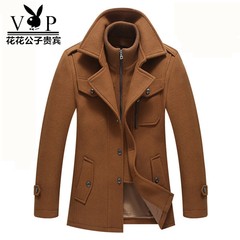 Men's wool coat dandy VIP Mens woolen coat winter double collar windbreaker middle-aged business 180/ 130-150 Jin Camel
