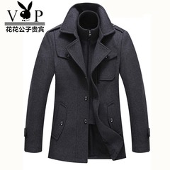 Men's wool coat dandy VIP Mens woolen coat winter double collar windbreaker middle-aged business 180/ 130-150 Jin Dark grey