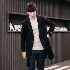 In the long section of new winter coat male Korean slim wool coat simple handsome men woolen coat male tide 3XL F3 black