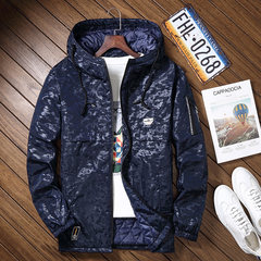 Big men's windbreaker men long code thick cotton jacket casual jacket hooded cardigan 2017 Hitz 9XL (300-330 Jin) Tibet Navy