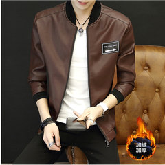 Every day special men's leather coat, new style men's coat, youth Korean version, self cultivation trend, handsome and cashmere jacket 3XL 663 coffee with cashmere