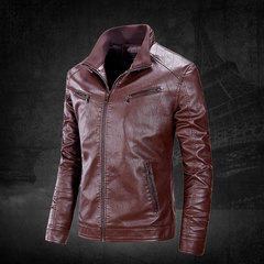 Motorcycle leather, leather clothes, men's clothing, Korean style, handsome coat, cashmere, youth, Haining sheep leather jacket M-[size is smaller! ] Claret