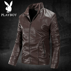 Motorcycle leather, leather clothes, men's clothing, Korean style, handsome coat, cashmere, youth, Haining sheep leather jacket M-[size is smaller! ] 601- coffee - take care oil + Wallet]