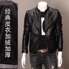 Autumn and winter fur collar men handsome young Korean slim leather jacket with velvet jacket locomotive PU new trend 3XL Black velvet