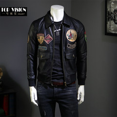 Europe and the United States Air Force badge tide brand Leather Slim men locomotive air force pilots labeling leather jacket and cotton 3XL Dianyahei