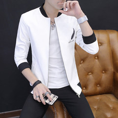 2017 spring new men's Leather Jacket Mens Leather Slim young Korean version of the PU locomotive leather coat thin tide 3XL White feather