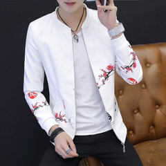 2017 spring new men's Leather Jacket Mens Leather Slim young Korean version of the PU locomotive leather coat thin tide 3XL White P30