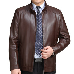 Haining leather male middle-aged Lapel spring and autumn suede jacket really leather coat in the male elderly father. 195/106A/XXXXL 617 red brown single-skin-5