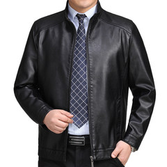 Haining leather male middle-aged Lapel spring and autumn suede jacket really leather coat in the male elderly father. 195/106A/XXXXL 617 black single-skin-5