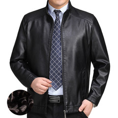 Haining leather male middle-aged Lapel spring and autumn suede jacket really leather coat in the male elderly father. 195/106A/XXXXL 617 Black Cashmere