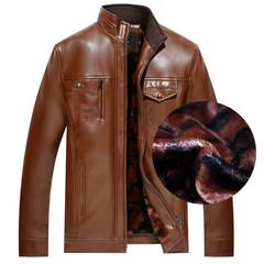 The elderly with cashmere leather thick autumn winter jacket in the male 304050 year old middle-aged father put collar coat 165/50 [100-120 Jin] A001 [velvet] red coffee color